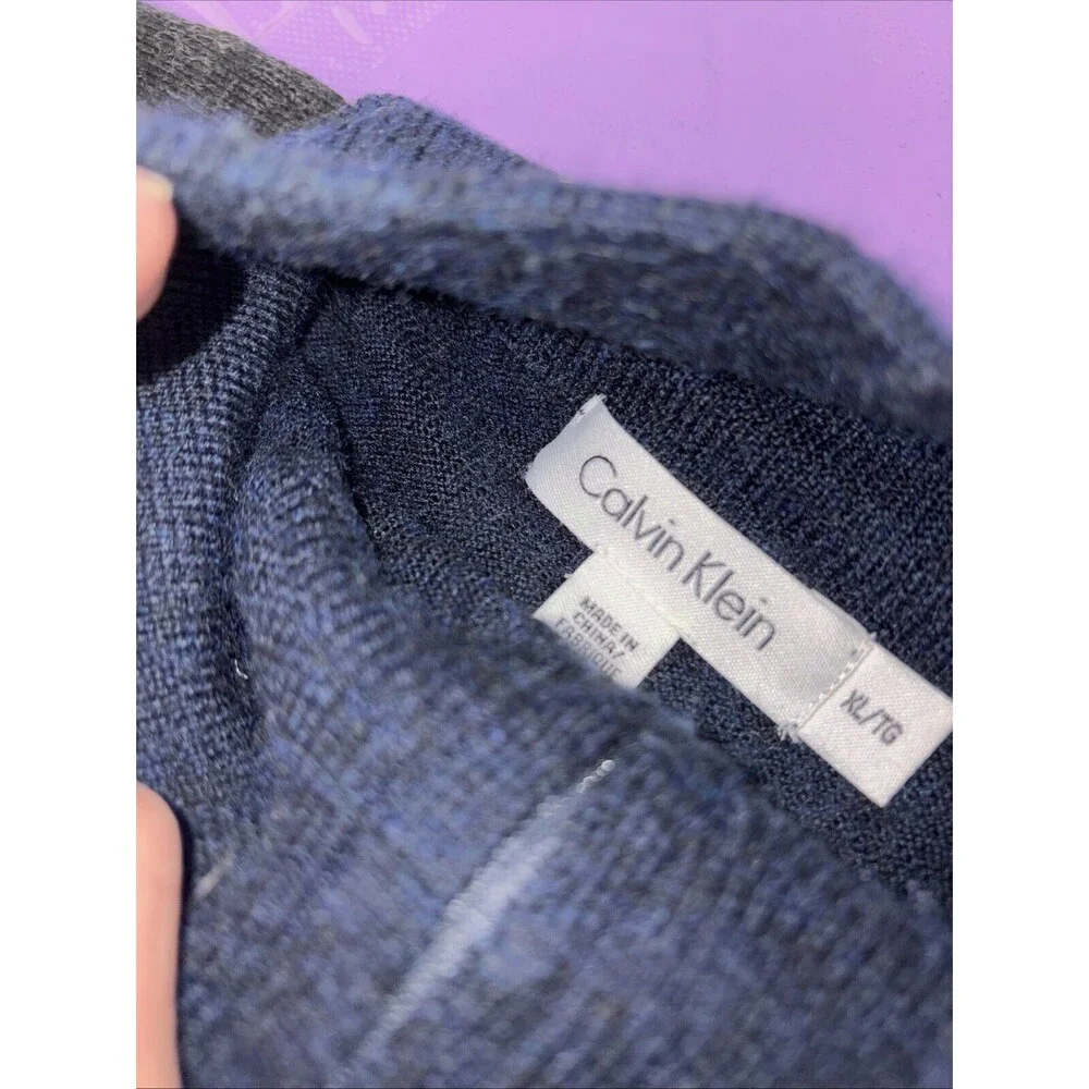 Calvin Klein Men’s XL Merino‎ Wool Blend Blue/navy/gray 1/4 Zipped